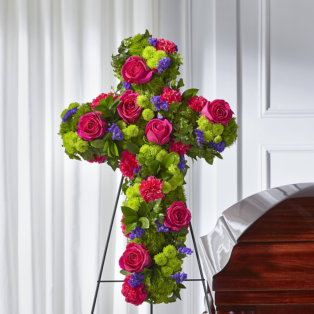 Tribute Rose Floral Cross – Bayport Flower Houses Inc, Bayport NY