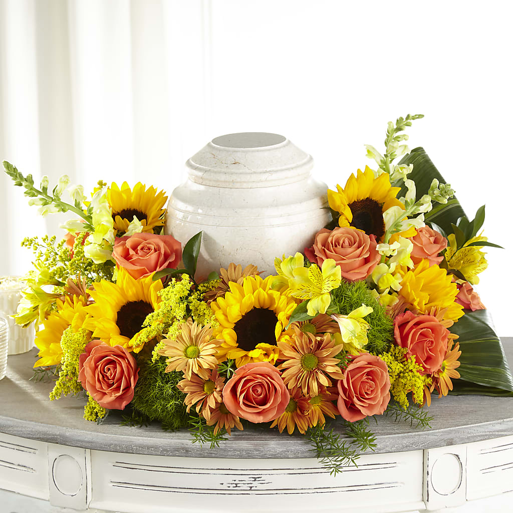 Faithful Sunflower Cremation Adornment – Bayport Flower Houses Inc, Bayport NY