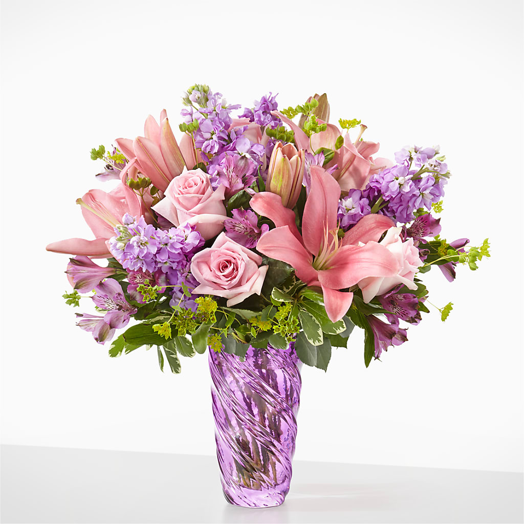 Precious Petals Bouquet with Luxe Swirl Vase – Bayport Flower Houses Inc, Bayport NY
