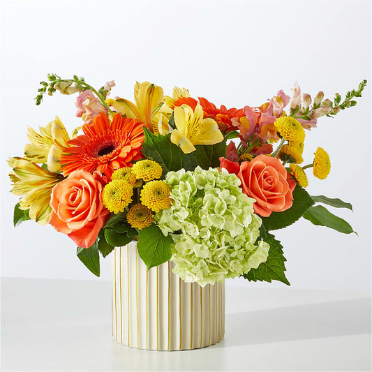 Autumn Sunshine Bouquet with Ivory Vase –  Bayport Flower Houses Inc, Bayport NY