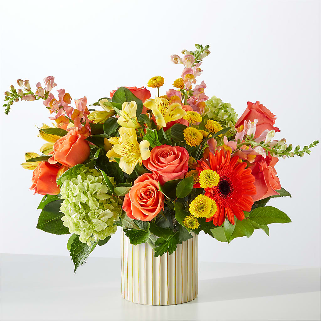Autumn Sunshine Bouquet with Ivory Vase –  Bayport Flower Houses Inc, Bayport NY