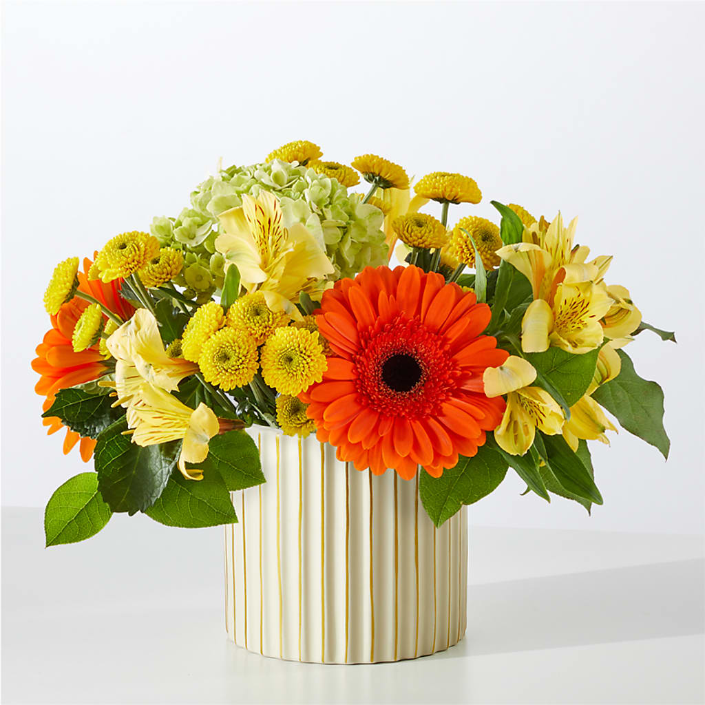 Autumn Sunshine Bouquet with Ivory Vase –  Bayport Flower Houses Inc, Bayport NY